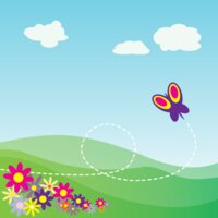 StudioFibonacci Cartoon Hillside with Butterfly and Flowers
