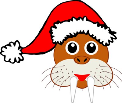 Walrus 001 Head Cartoon Brown with Santa hat